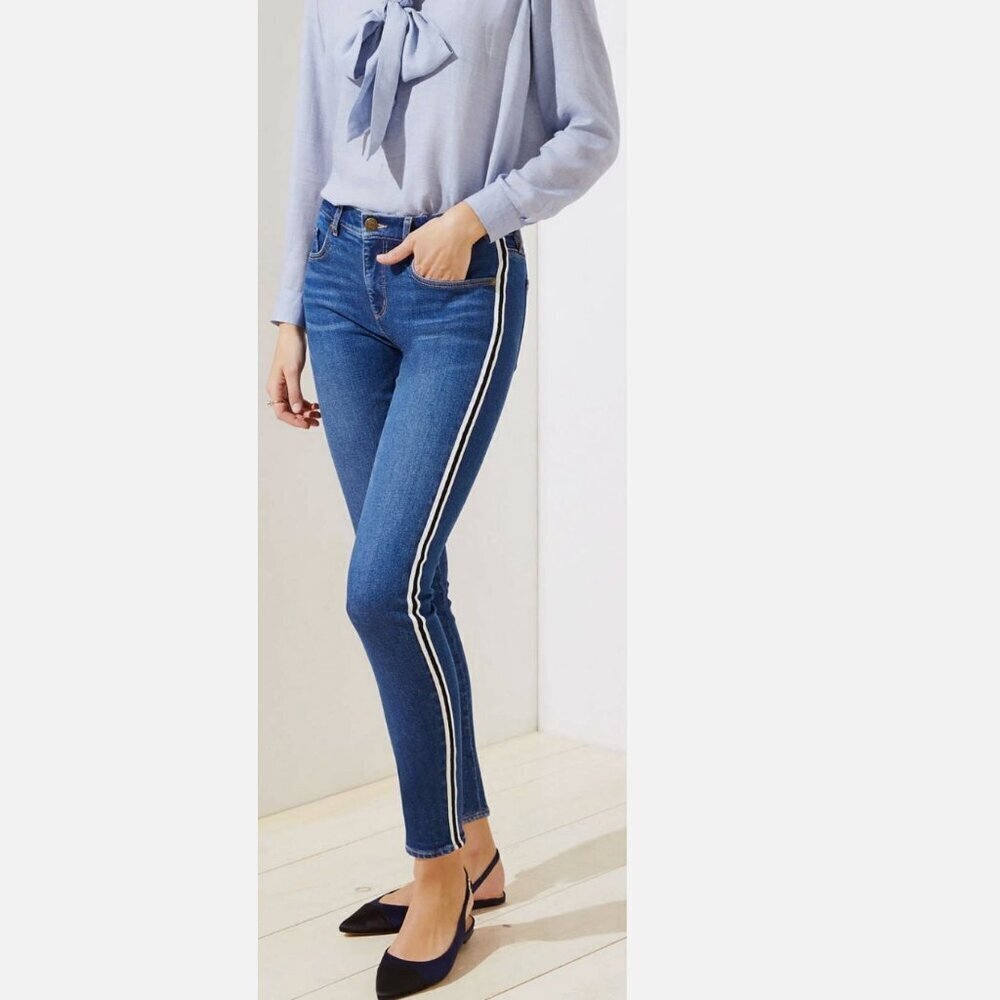 Loft Modern Modern Skinny Side Ribbon Stripe Jeans Size 2 26" Ankle Length